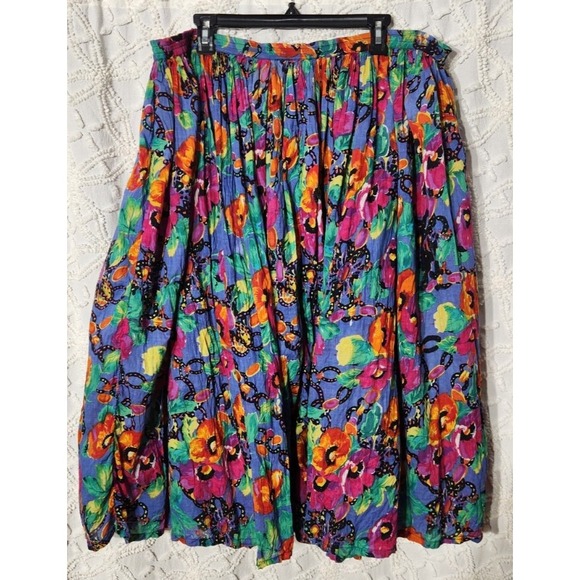 Vintage More Boom Womens Floral Midi Skirt‎ Size 14 Multicolor Pull On Boho Full - Picture 6 of 10